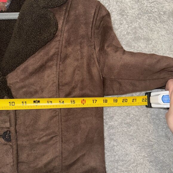 Vintage Esprit Y2K Faux Sherpa Suede Coat Size Small Brown Penny Lane Preppy 90s - Picture 11 of 11